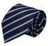 dark navy blue tie with thin light blue and white stripe